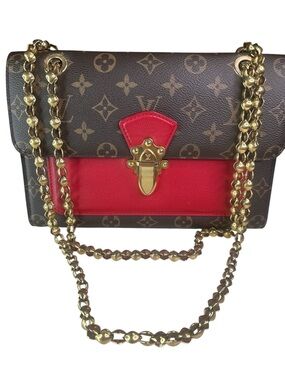 Louis Vuitton Monogram Canvas Crossbody with Red Leather and Gold Chain